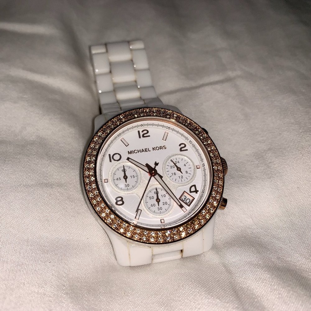 Michael Kors Rose Gold White Ceramic Watch